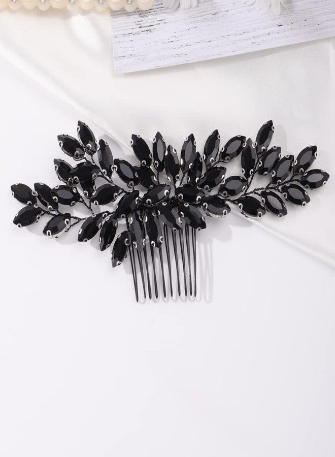 Missgrace Women's Handmade Gothic Black Full Rhinestones Side Hair Comb for Prom Party Special Occasion Punk Headpiece, Black 3 - Image 1