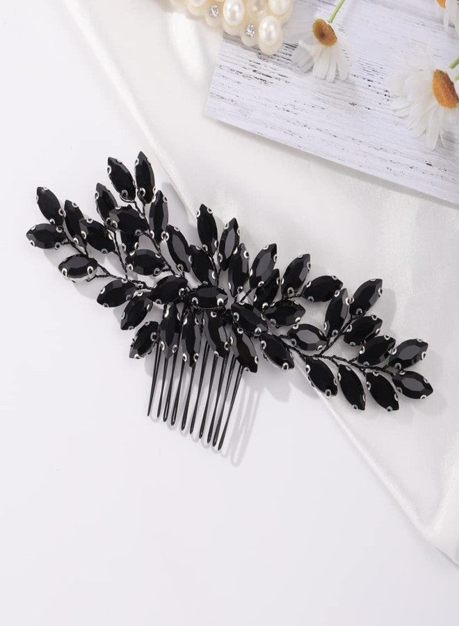 Missgrace Women's Handmade Gothic Black Full Rhinestones Side Hair Comb for Prom Party Special Occasion Punk Headpiece, Black 3 - Image 2