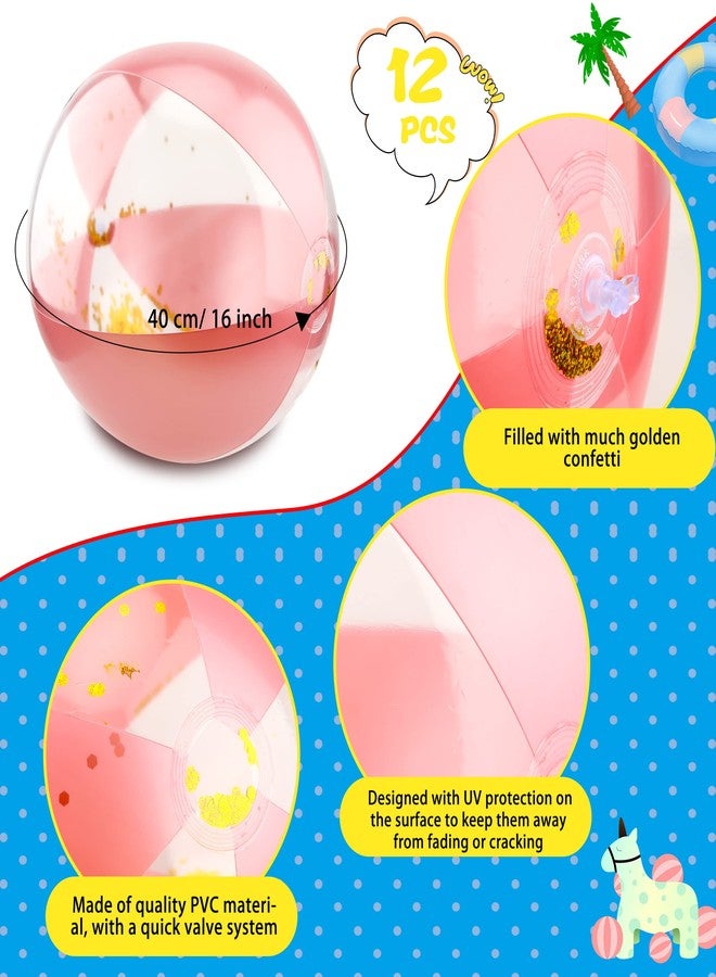 Sonarun 12 Pack 16 Inch Inflatable Glitter Beach Balls Confetti Beach Ball Bulk Blow up Beach Ball for Summer Beach Pool Water Party Toys (Rose Gold) - Image 2