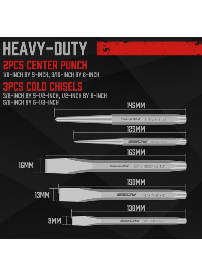 SEDY 16-Piece Precision Punch & Chisel Set - Taper Punch, Pin Punch, Center Punch, Cold Chisels & Gauge for Versatile Applications - Image 5