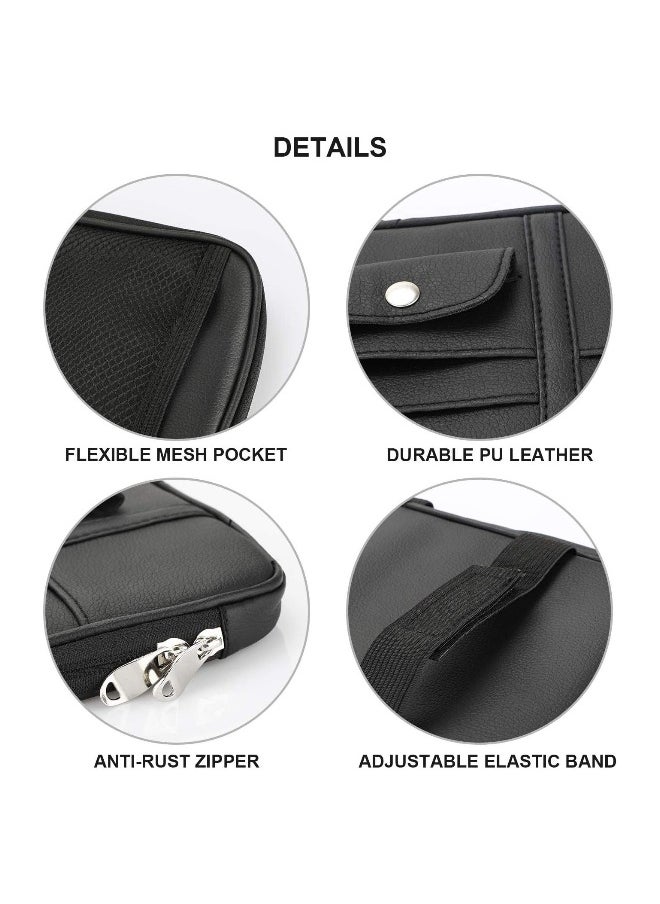 Generic Car Sun Visor Organizer Car Truck SUV Storage Pouch Registration Holder Auto Interior Accessories Leather Pocket Organizer Multi-Pocket Net Zipper for Card License Pen Key Sunglasses Black  - Image 2