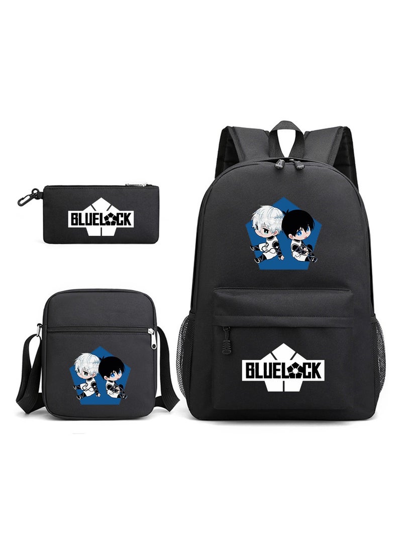 BLUE LOCK Children Backpack Daypack Schoolbag Teen Boys Girls School Book bag with Lunch Box Pen Case 3 in 1