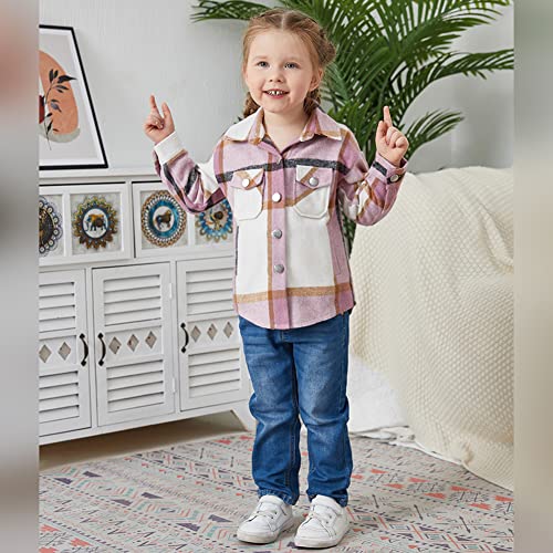 AWIBMK Mommy and me Matching Outfits Women Girls Plaid Flannel Shirts Jacket Long Sleeve Lapel Button Down Shacket Coat Autumn Casual Top Mom Daughter Family Fall Winter Clothes Outwear Pink Grey 8-9 Years - Image 5