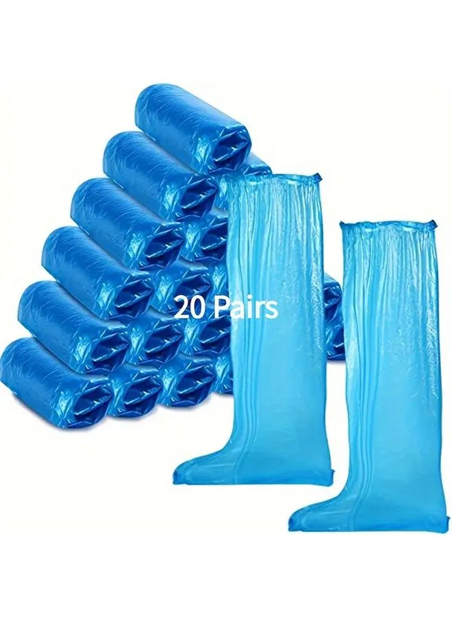 20 Pairs Blue Disposable Shoe Covers Non Slip Waterproof Boot Protectors for Rainy Days - Image 1