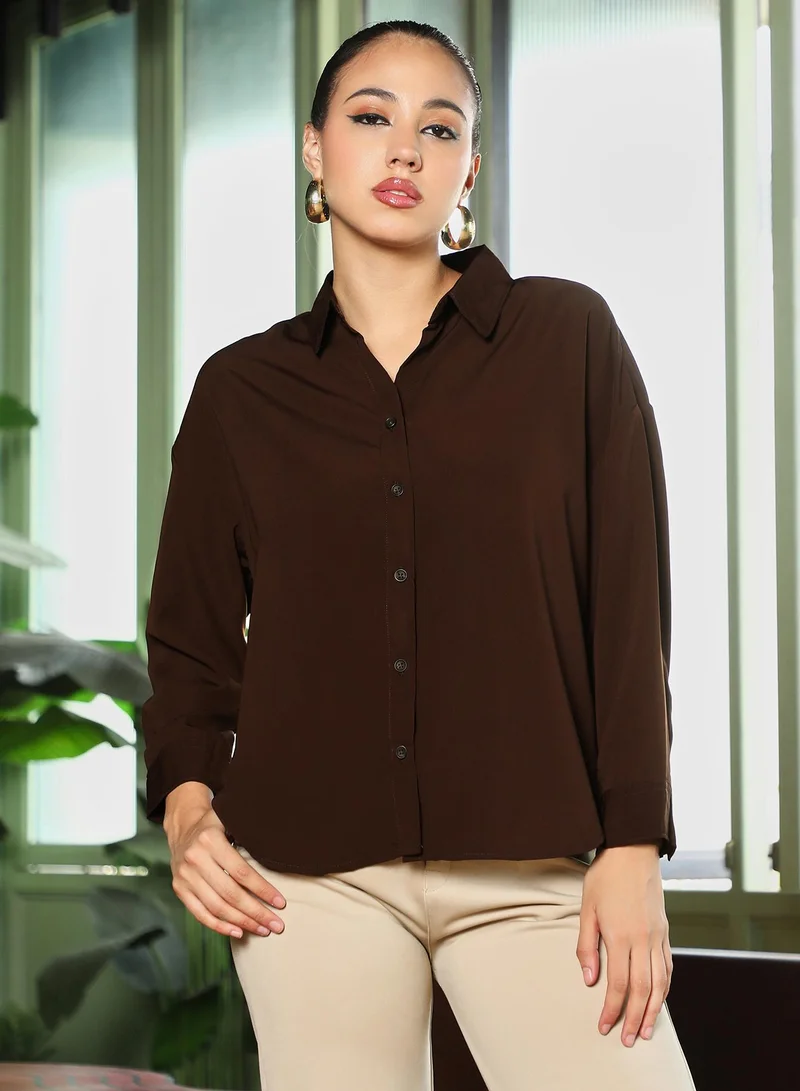 بينيا كولادا Women's Chocolate Brown Satin Oversized Shirt
