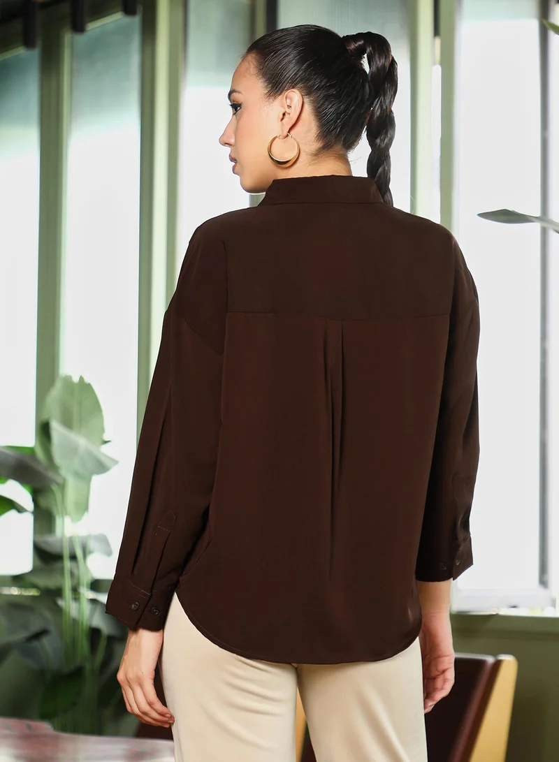 Pinacolada  Women's Chocolate Brown Satin Oversized Shirt for Women | Best Price UAE