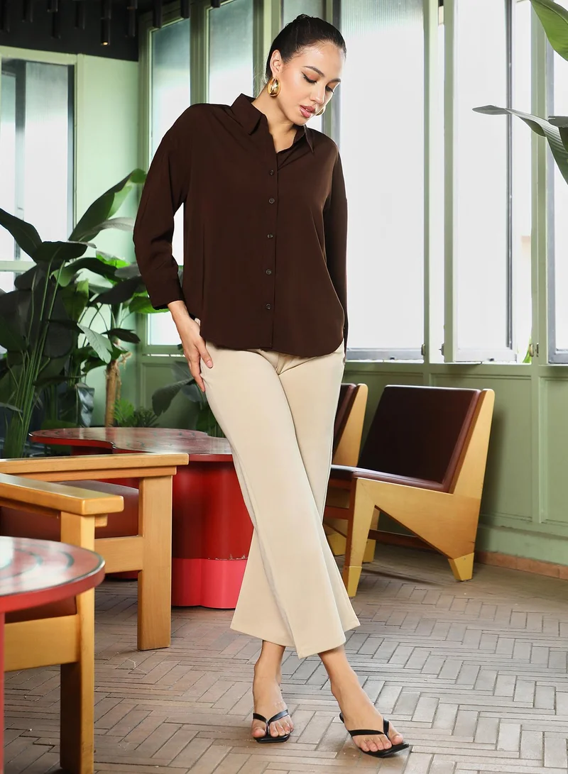 Pinacolada  Women's Chocolate Brown Satin Oversized Shirt for Women | Best Price UAE