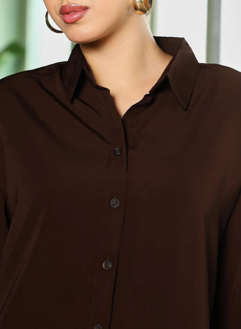 Pinacolada  Women's Chocolate Brown Satin Oversized Shirt for Women | Best Price UAE