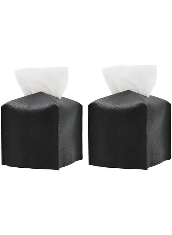 أسود 2 قطعة مجموعة صناديق المناديل المربعة مع غطاء، منظم تخزين بلاستيكي متين لديكور المنزل - Image 1