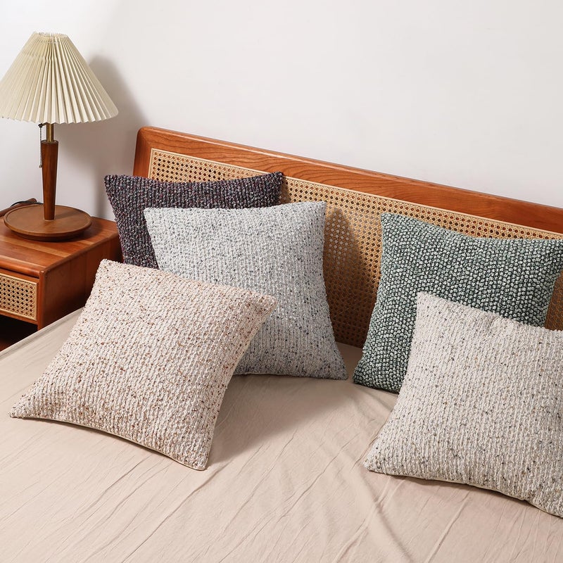 DEZENE Striped Throw Pillow Covers 18x18 Set of 2 Green Textured Boucle Chic Morden Boho Accent Farmhouse Square Decorative Couch Pillow Covers for Home Decor Bed Sofa Living Room - Image 5