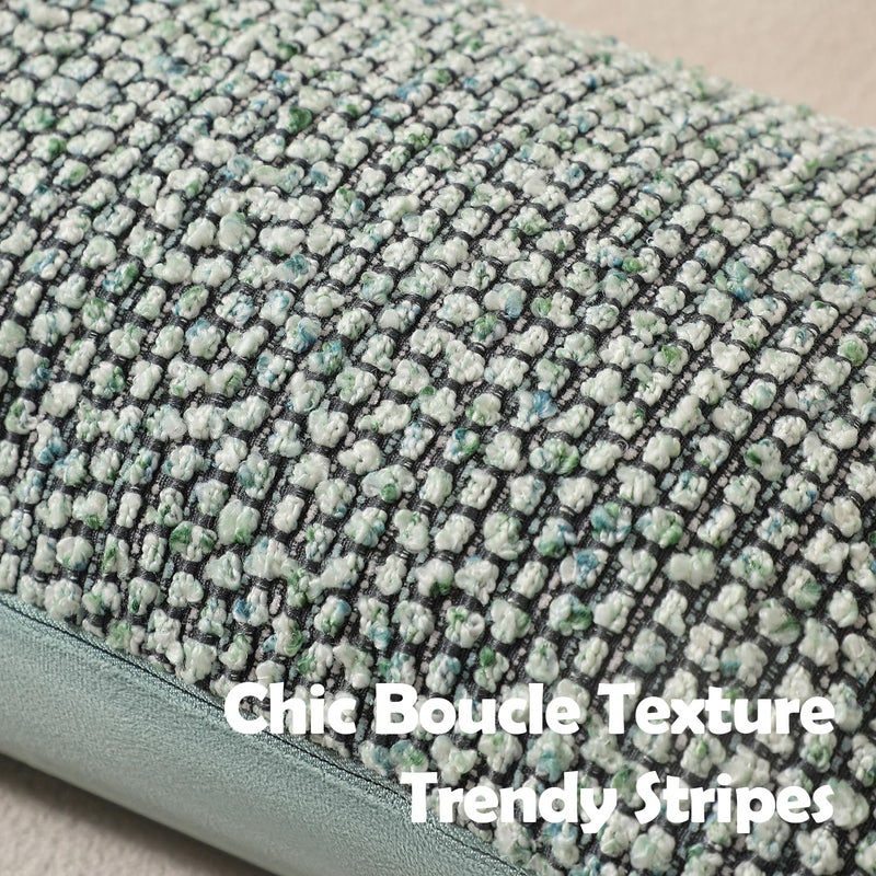 DEZENE Striped Throw Pillow Covers 18x18 Set of 2 Green Textured Boucle Chic Morden Boho Accent Farmhouse Square Decorative Couch Pillow Covers for Home Decor Bed Sofa Living Room - Image 2
