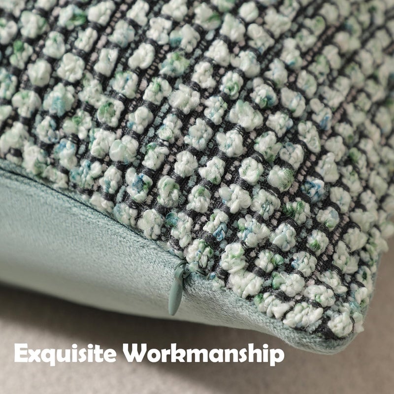 DEZENE Striped Throw Pillow Covers 18x18 Set of 2 Green Textured Boucle Chic Morden Boho Accent Farmhouse Square Decorative Couch Pillow Covers for Home Decor Bed Sofa Living Room - Image 3