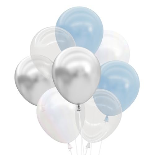 xo, Fetti Blue, Pearl White, Clear, Silver, Latex Balloons - 25 pk, 12" | Cloud Nine Bachelorette Party Decorations, Birthday Party Supplies, Bridal Shower, Boy Baby Shower, Winter Holiday - Image 1