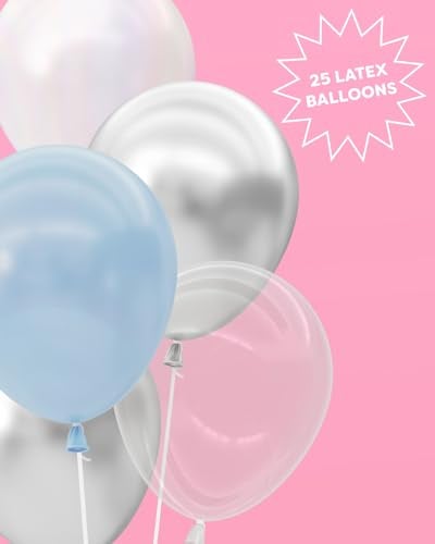 xo, Fetti Blue, Pearl White, Clear, Silver, Latex Balloons - 25 pk, 12" | Cloud Nine Bachelorette Party Decorations, Birthday Party Supplies, Bridal Shower, Boy Baby Shower, Winter Holiday - Image 2