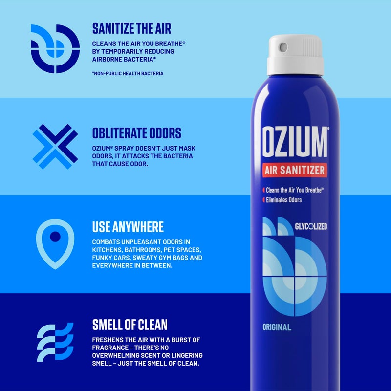 Ozium أوزيوم 0.8 أونصة معقم هواء ومزيل روائح للمنازل والسيارات والمكاتب والمزيد، رائحة أصلية، عبوة من 6 - Image 2