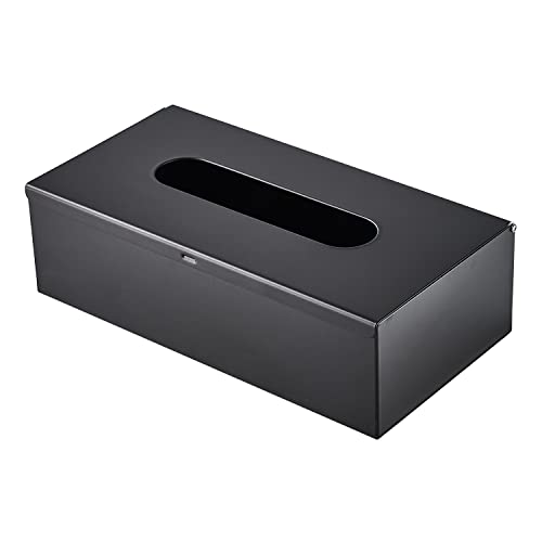JunSun Rectangular Tissue Box Cover Tissue Box Holder Napkin Holder Tissue Storage Box Facial Tissue Holder Decorative Holder For Bathroom Bedroom Nightstand Office Dresser-Stainless Steel Matte Black - Image 1