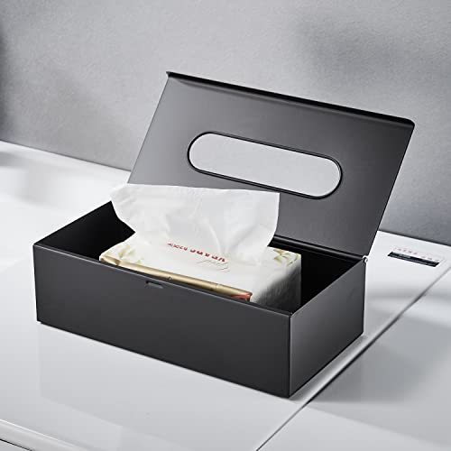 JunSun Rectangular Tissue Box Cover Tissue Box Holder Napkin Holder Tissue Storage Box Facial Tissue Holder Decorative Holder For Bathroom Bedroom Nightstand Office Dresser-Stainless Steel Matte Black - Image 4