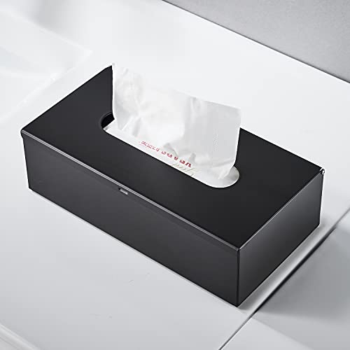 JunSun Rectangular Tissue Box Cover Tissue Box Holder Napkin Holder Tissue Storage Box Facial Tissue Holder Decorative Holder For Bathroom Bedroom Nightstand Office Dresser-Stainless Steel Matte Black - Image 2