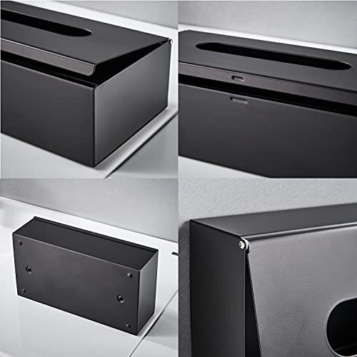JunSun Rectangular Tissue Box Cover Tissue Box Holder Napkin Holder Tissue Storage Box Facial Tissue Holder Decorative Holder For Bathroom Bedroom Nightstand Office Dresser-Stainless Steel Matte Black - Image 5