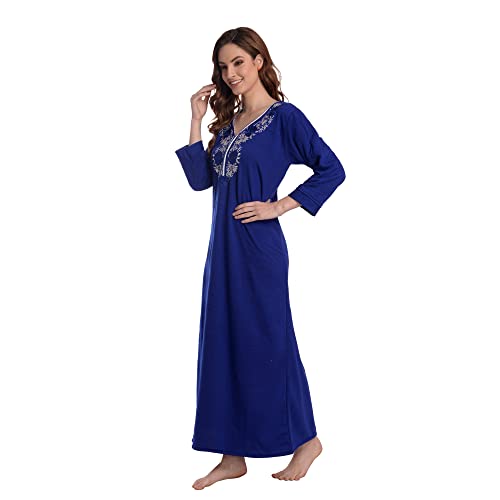 CIERGE Women's Fleece Abstract Print Maxi Length Nighty (CIERGE FLEECE_Navy Blue_Free Size) - Image 2