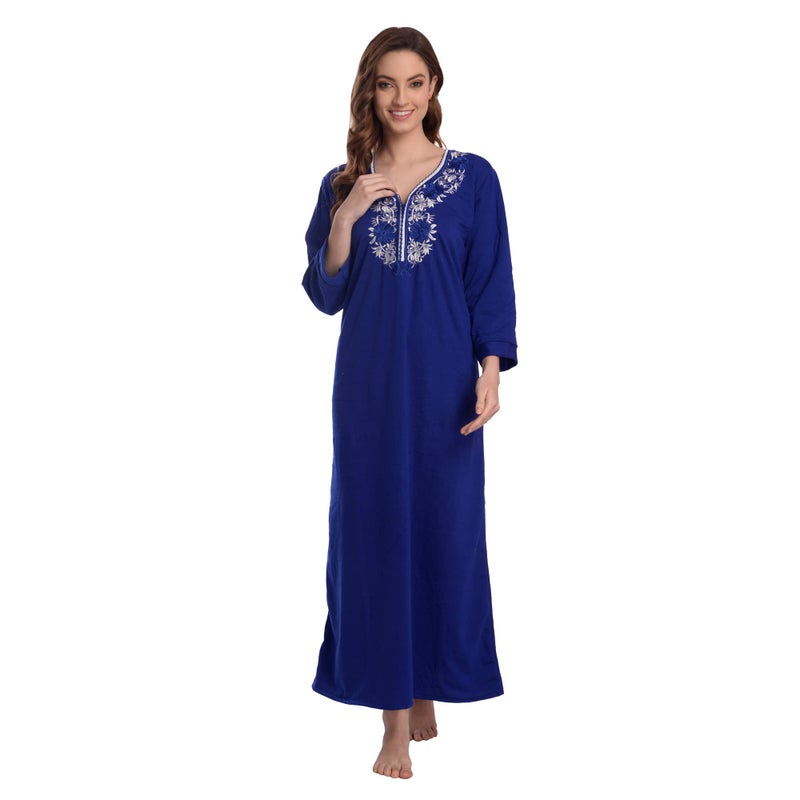 CIERGE Women's Fleece Abstract Print Maxi Length Nighty (CIERGE FLEECE_Navy Blue_Free Size) - Image 5