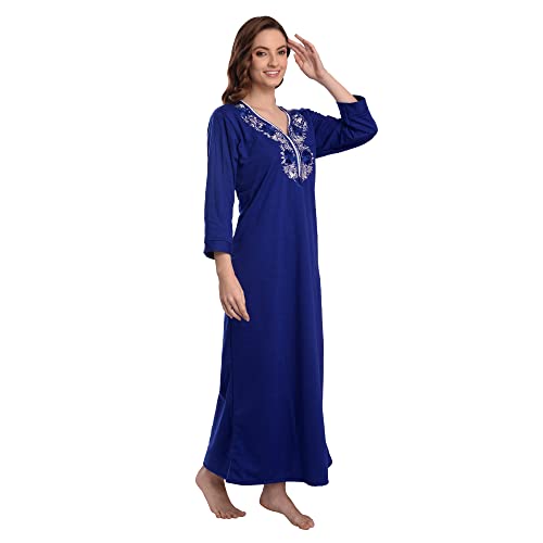 CIERGE Women's Fleece Abstract Print Maxi Length Nighty (CIERGE FLEECE_Navy Blue_Free Size) - Image 3