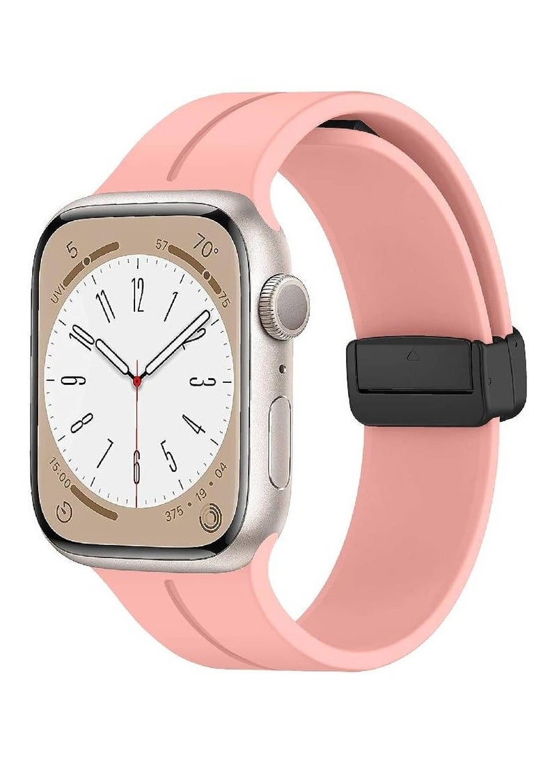 Silicone Magnetic Straps Compatible with Apple watch bands 42mm 44mm 45mm 49mm,Adjustable and Comfortable Soft Silicone Bracelet for iWatch Ultra Series 8 7 6 5 4 3 SE,Purple 42/44/45/49mm (Pink) - Image 1