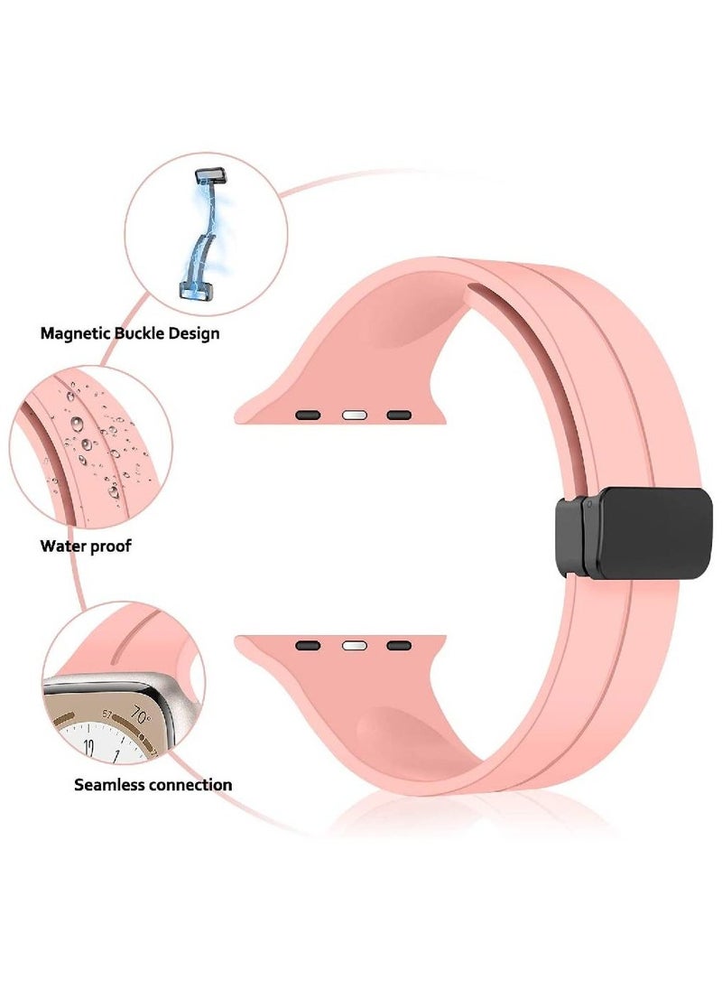Silicone Magnetic Straps Compatible with Apple watch bands 42mm 44mm 45mm 49mm,Adjustable and Comfortable Soft Silicone Bracelet for iWatch Ultra Series 8 7 6 5 4 3 SE,Purple 42/44/45/49mm (Pink) - Image 2