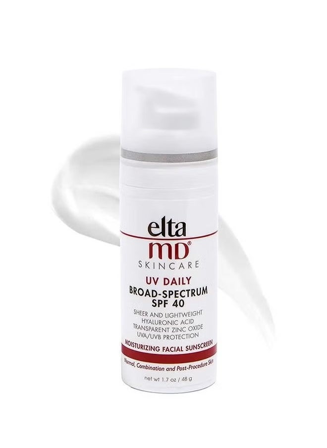 Elta MD - UV Daily Broad Spectrum SPF40 Moisturizing Facial Sunscreen, Sheer and Lightweight, VA/UVB Protection Sunblock Cream, Calms Sensitive Skin and Acne Prone Skin, Can Easily Be Worn Alone Or Under Makeup, 48ml - Image 1