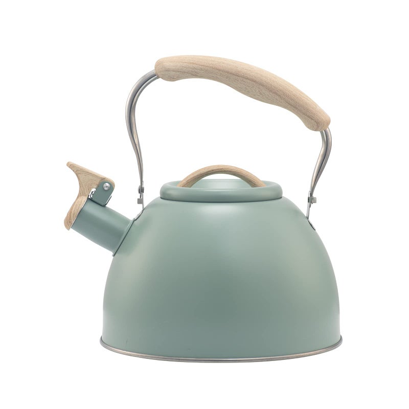 TEDSWAIT 3.2 Quart Whistling Tea Kettle for Stove Top Stainless Steel Tea Pots With Wood Pattern Anti-slip Handle, Greenâ€¦ - Image 1