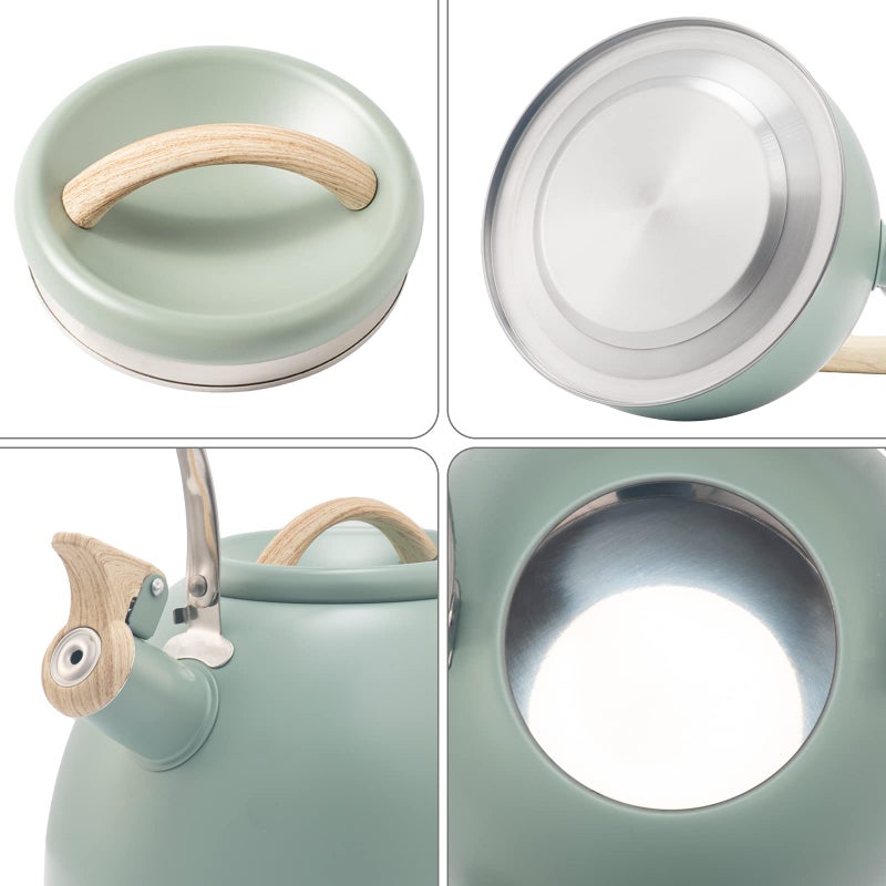 TEDSWAIT 3.2 Quart Whistling Tea Kettle for Stove Top Stainless Steel Tea Pots With Wood Pattern Anti-slip Handle, Greenâ€¦ - Image 4