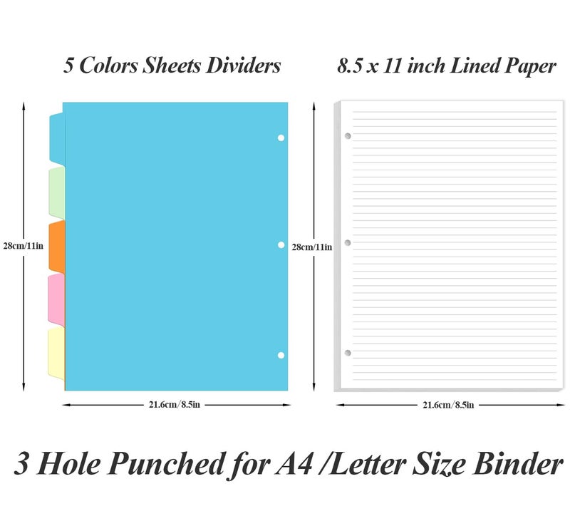 Yaridar 3 Hole Lined Paper for A4 Binder - 50 Sheets/100 Pages Loose Leaf Paper Line Refills, 5 Sheets Dividers, 8.5" x 11" - Image 2