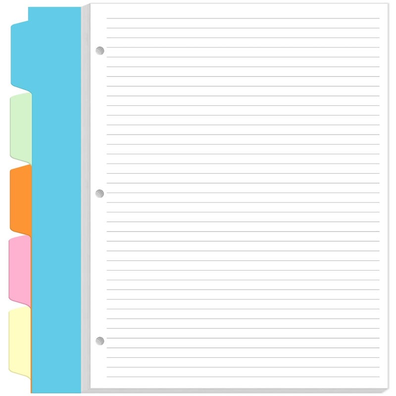 Yaridar 3 Hole Lined Paper for A4 Binder - 50 Sheets/100 Pages Loose Leaf Paper Line Refills, 5 Sheets Dividers, 8.5" x 11" - Image 1