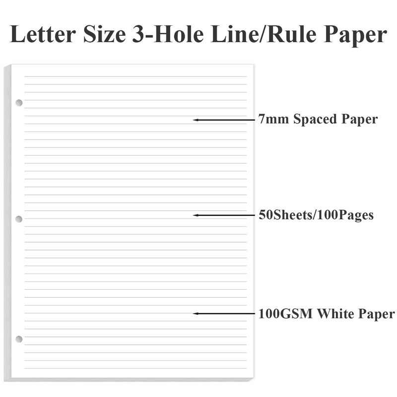 Yaridar 3 Hole Lined Paper for A4 Binder - 50 Sheets/100 Pages Loose Leaf Paper Line Refills, 5 Sheets Dividers, 8.5" x 11" - Image 5