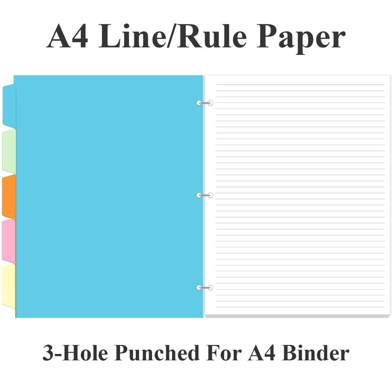 Yaridar 3 Hole Lined Paper for A4 Binder - 50 Sheets/100 Pages Loose Leaf Paper Line Refills, 5 Sheets Dividers, 8.5" x 11" - Image 3