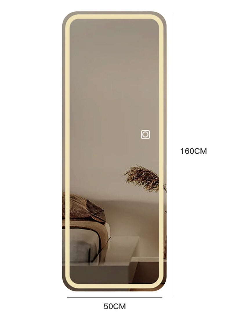 Modern Wall-Mounted LED Full-Length Mirror With Lights Smart Touch Warm LED Light Full Body Vanity Mirror Cosmetic Mirror For Living Room Bedroom Corridor