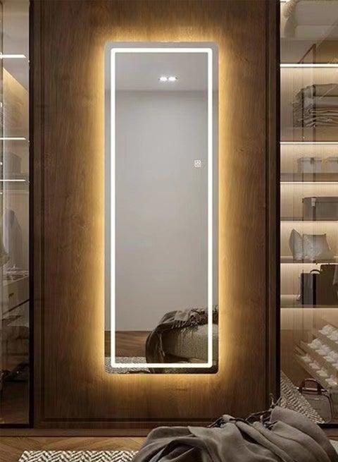 Modern Wall-Mounted LED Full-Length Mirror With Lights Smart Touch Warm LED Light Full Body Vanity Mirror Cosmetic Mirror For Living Room Bedroom Corridor