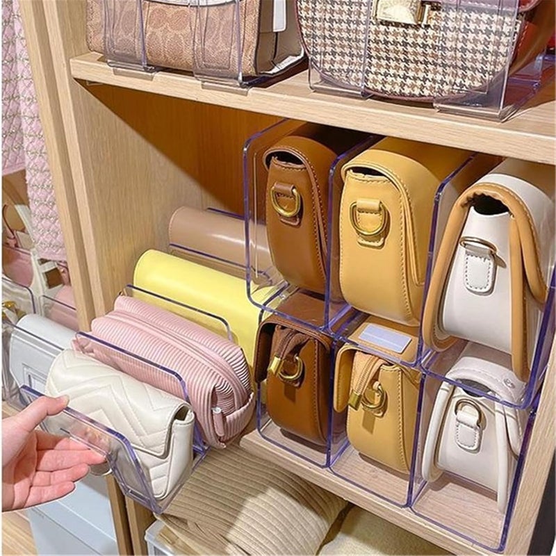 YAGELI Clear Acrylic Purse/Handbag Organizer - 3 Sections Divider for Closet Storage - Sturdy Organizer Rack for Purses, Handbags, and Clutches (4Pack-3Sections) - Image 5