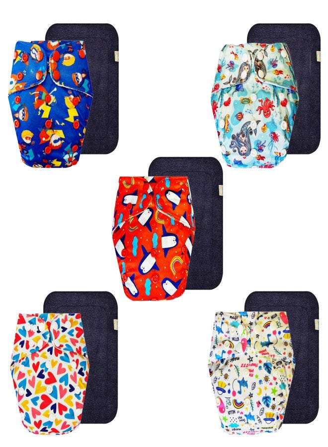 Dumbledo Premium Cloth Diaper with Black Insert (Pack of 5) | Hypoallergenic | Reusable & Washable | Adjustable Snaps | Everyday Diapering Essential | 3 Months - 3 Years | Unisex Baby - Image 1
