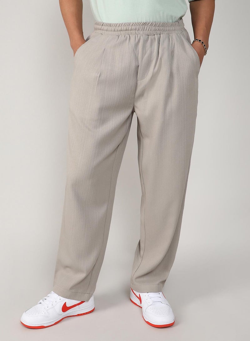 Campus Sutra Men's Lightweight Linen-Blend Tailored Trousers | Elastic Waist | Regular Fit | Everyday Wear - Image 2