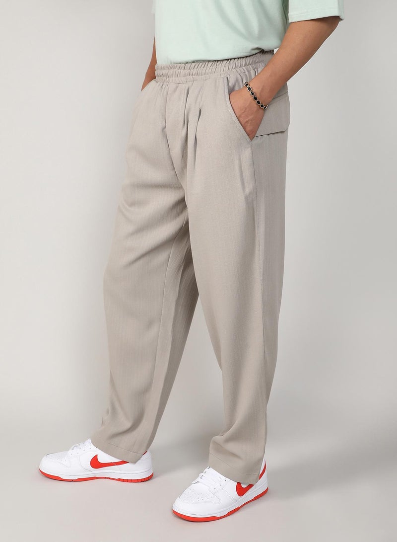 Campus Sutra Men's Lightweight Linen-Blend Tailored Trousers | Elastic Waist | Regular Fit | Everyday Wear - Image 3