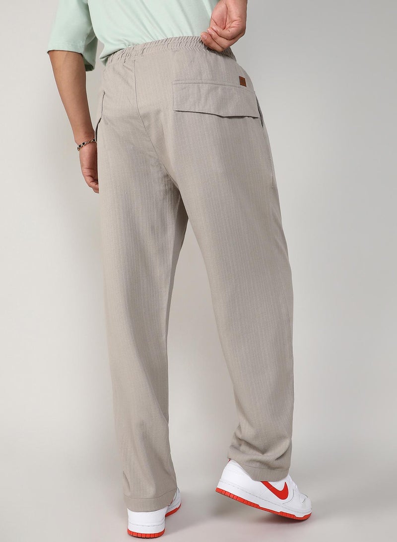 Campus Sutra Men's Lightweight Linen-Blend Tailored Trousers | Elastic Waist | Regular Fit | Everyday Wear - Image 5