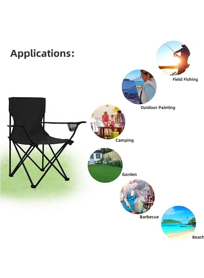 Premium Foldable Beach & Garden Chair - Heavy-Duty Ultra-Lightweight (50x50x82cm Black) w/Cup Holder & Carry Bag - Image 2