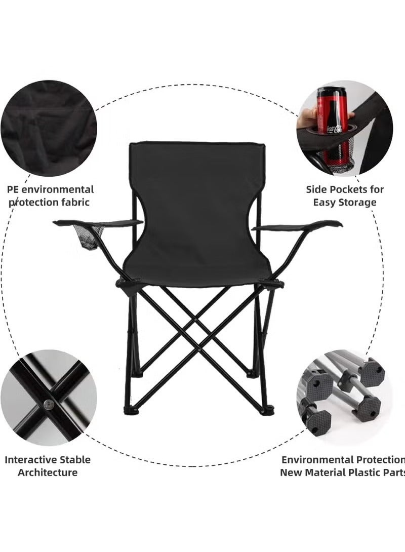 Premium Foldable Beach & Garden Chair - Heavy-Duty Ultra-Lightweight (50x50x82cm Black) w/Cup Holder & Carry Bag - Image 5