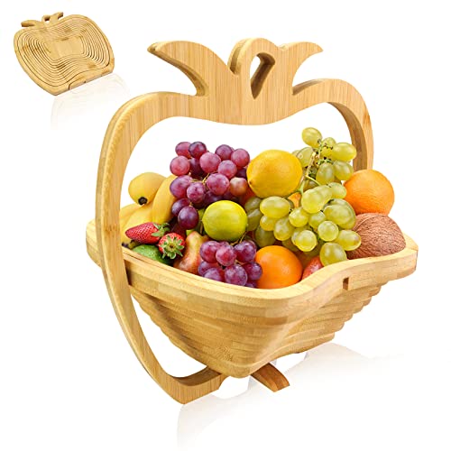 MYOSOTIS Foldable Fruit Basket Gift Bamboo Fruit and Veggie Basket,Fruit Bowl Holder Dried Fruit Basket For Christmas decorations Holiday Party Mom Gifts (Apple) - Image 1