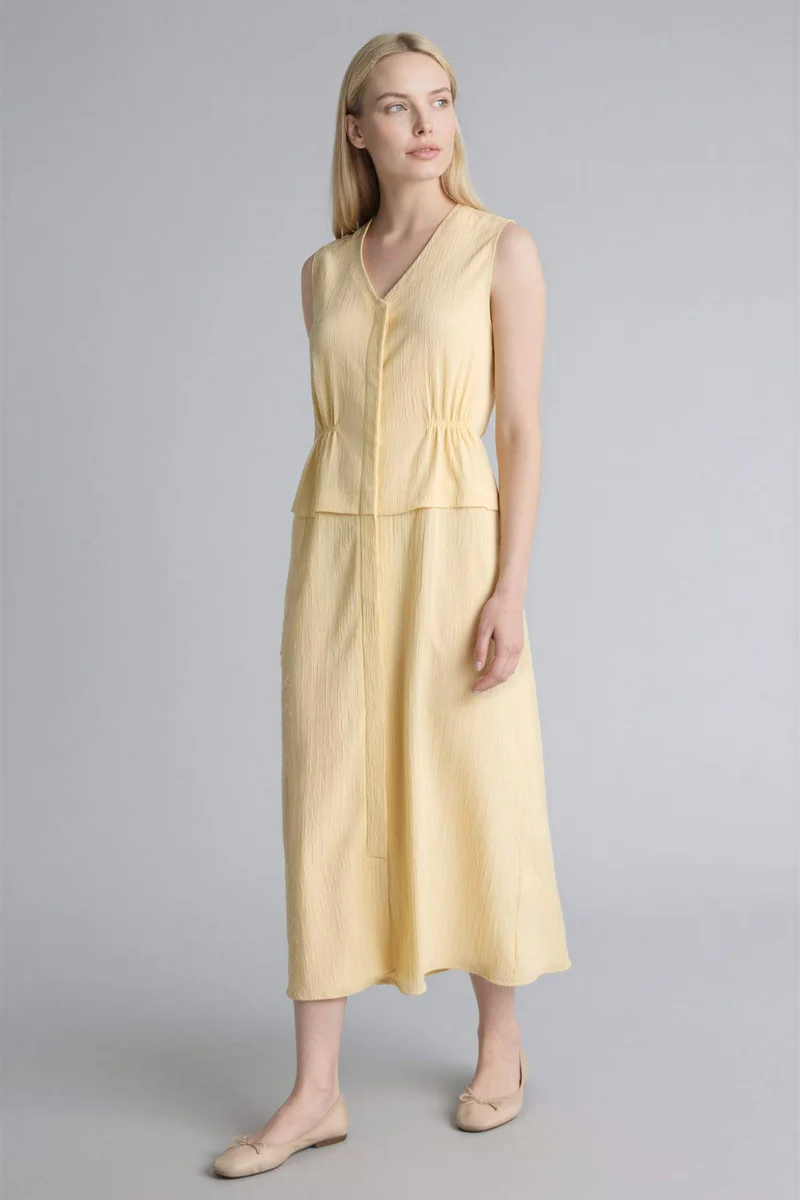 DeFacto V-Neck Waffle Textured Sleeveless Dress