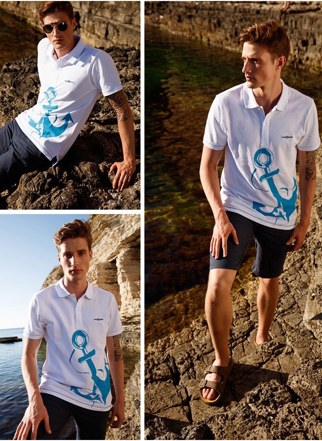 Anemoss - Marine White Men's Polo Collar T-Shirt  X-Large - Image 1