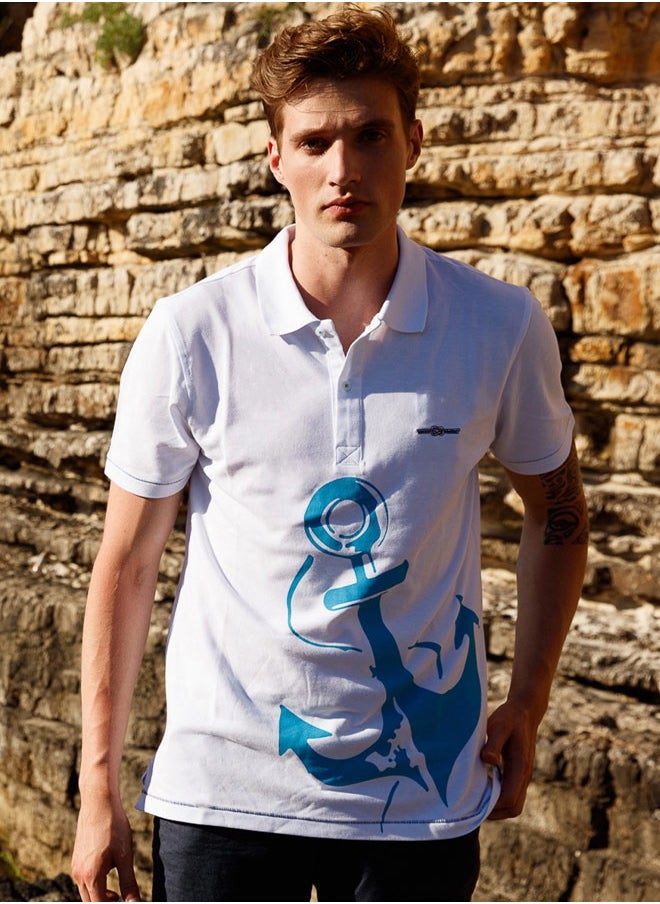 Anemoss - Marine White Men's Polo Collar T-Shirt  X-Large - Image 1