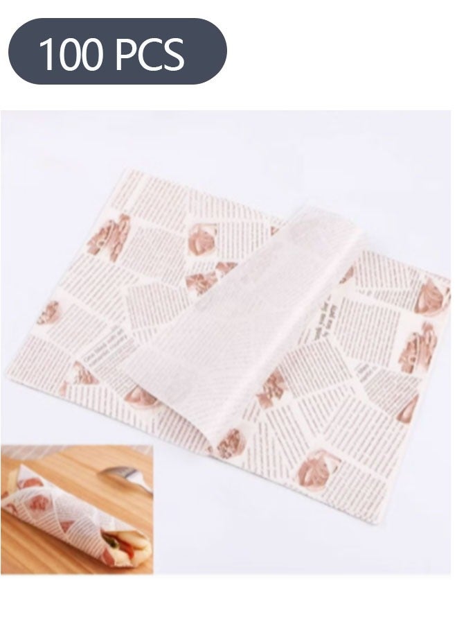 Ant 100-Pieces Sandwich Wrapper Baking Paper, Disposable Greaseproof Paper Square Food Wrap Paper, Food Tray Liner for Burger Cake Bread (26*36CM) - Image 1