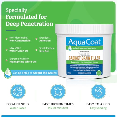 AquaCoat Aqua Coat Water-Based White Cabinet Wood Grain Filler Gel – Fast Drying, Low Odor White Wood Filler, Sandable & Paintable for Interior & Exterior Repairs, Upgrades & Restorations – 32 oz - Image 4